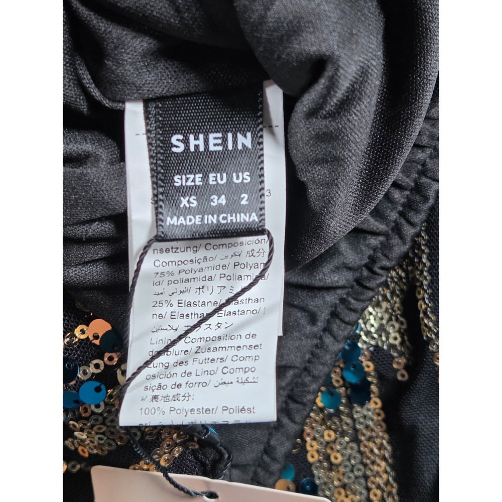 SHEINBAE Sequin Flare Pants XS Black Gold Teal Womens High Waist Party Trousers - Picture 6 of 10